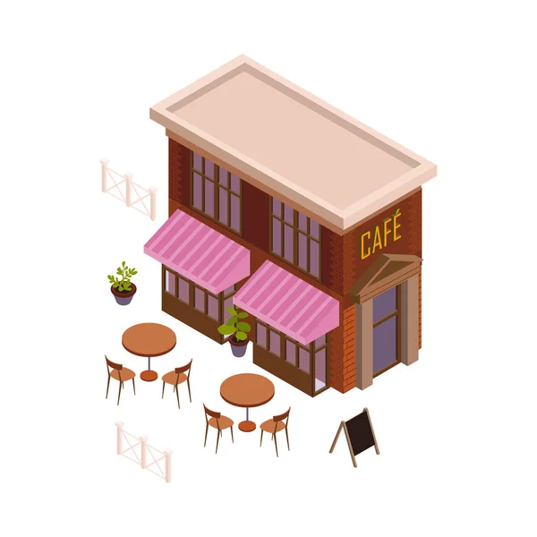 Cafe Building Isometric Composition — Stock Vector