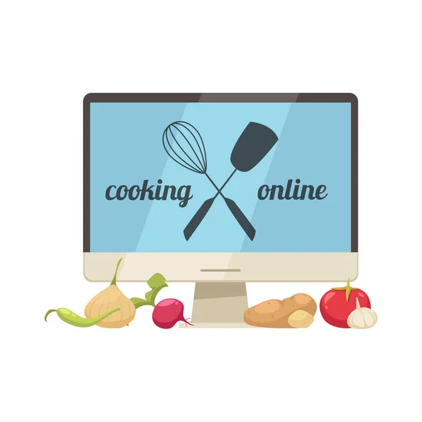 Computer Cooking Vegetables Composition — Stock Vector