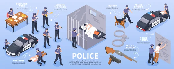 Police Isometric Infographics — Stock Vector