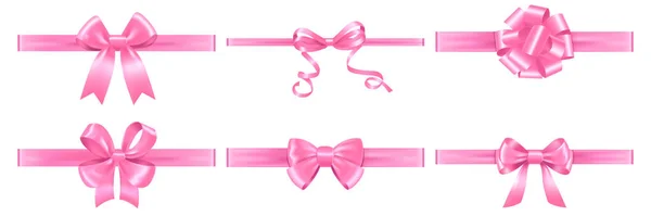 Nastri rosa con fiocchi set realistico — Vettoriale Stock