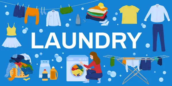 Πλυντήριο ρούχων Επίπεδη φόντο — Διανυσματικό Αρχείο