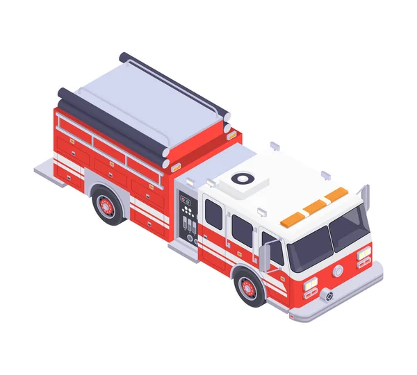 Isometric Fire Truck Composition — Stock Vector