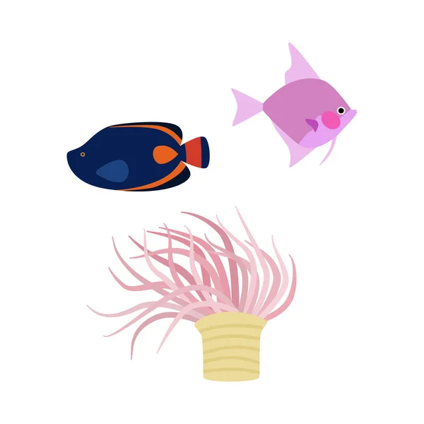 Ilustrasi Flat Fishes - Stok Vektor