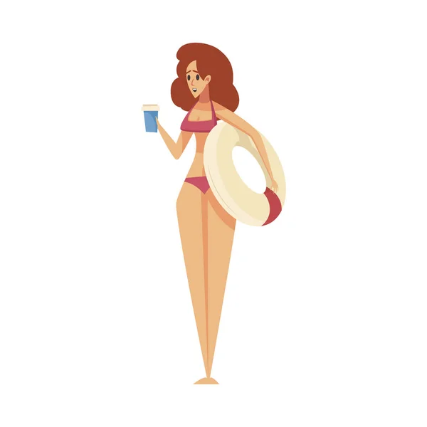 Mujer de dibujos animados en la playa — Vector de stock