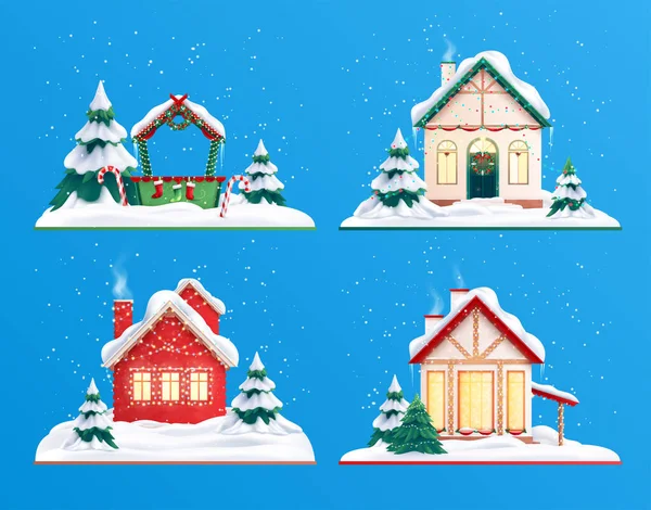 Vánoční domy Slavnostní sbírka — Stockový vektor