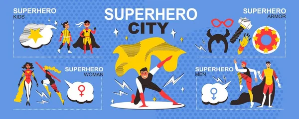 Superheld City Infographics — Stockvector