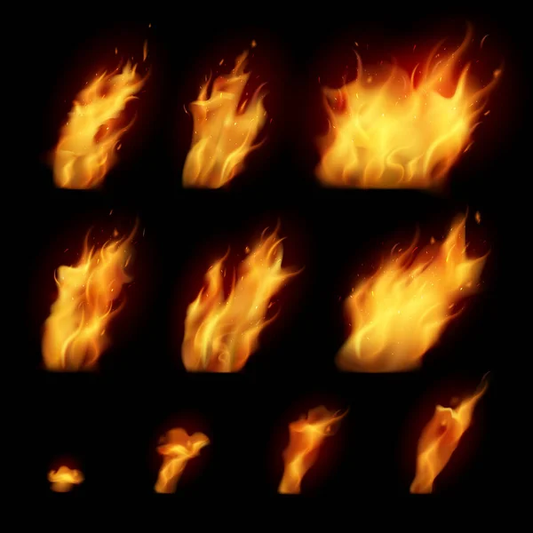 Realistic Fire Set — Stock Vector