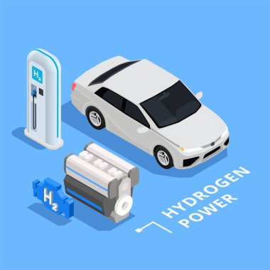 Hidrojen İstasyonu Isometric Illustration