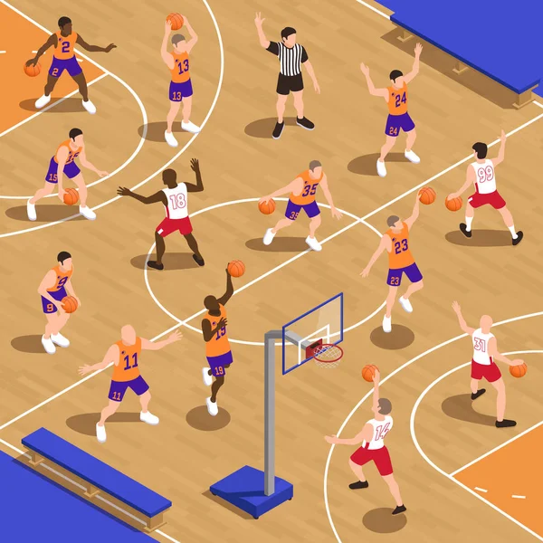 Ισομετρική σύνθεση προπόνησης μπάσκετ — Διανυσματικό Αρχείο