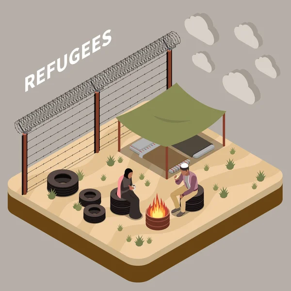 Refugees Isometric Background — Stock Vector