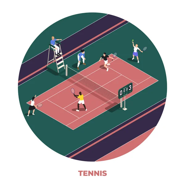 Round Tennis Isometric Composition — Stock Vector