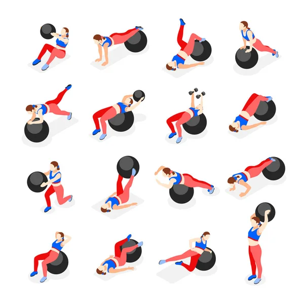 Ball Workout Posities Set — Stockvector