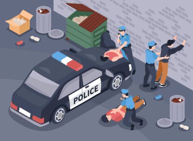 Çete Gözaltı Isometric Illustration