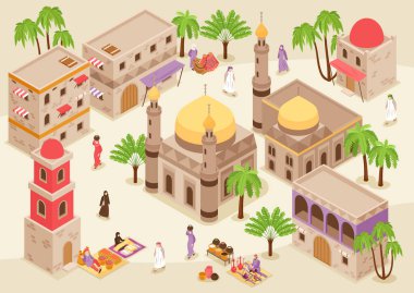 Orta Doğu Şehri Isometric Illustration
