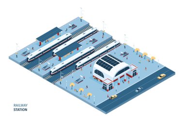 Tren İstasyonu izometrik kompozisyon