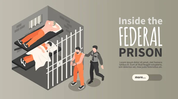 Prison Isometric Horizontal Banner — Vetor de Stock