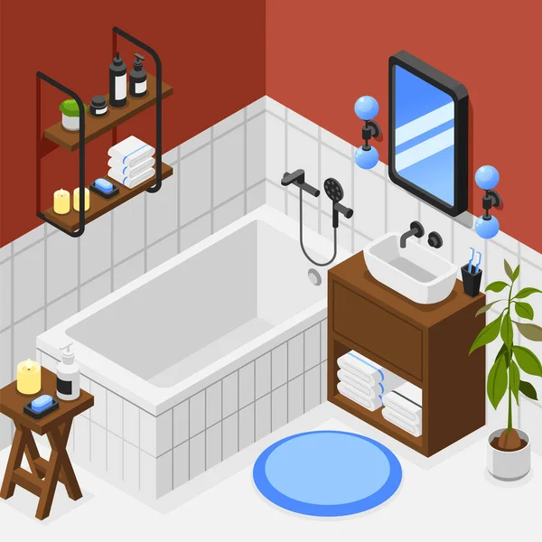 Ванна кімната Ізометричний фон — стоковий вектор