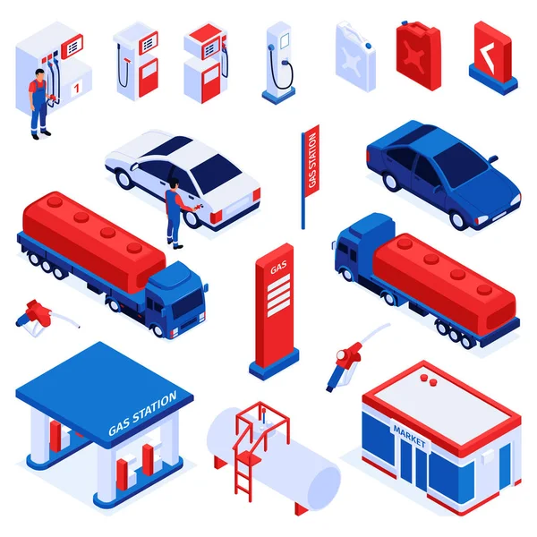 Isometric Gas Station Set — Stock Vector