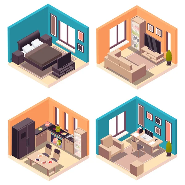 Furniture Interiors Isometric Set — Stock Vector