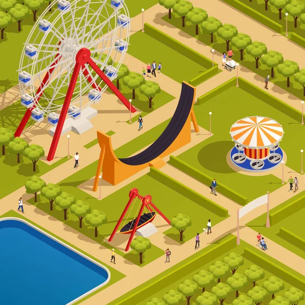 Parque de atracciones Isométrico — Vector de stock