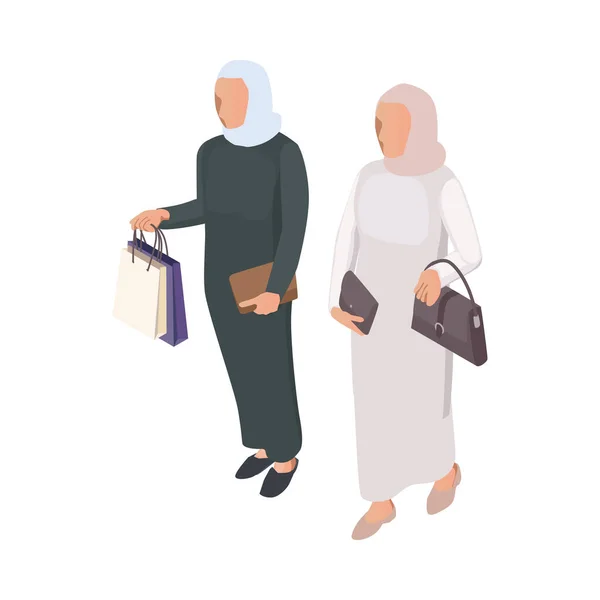 Mulheres árabes isométricas —  Vetores de Stock