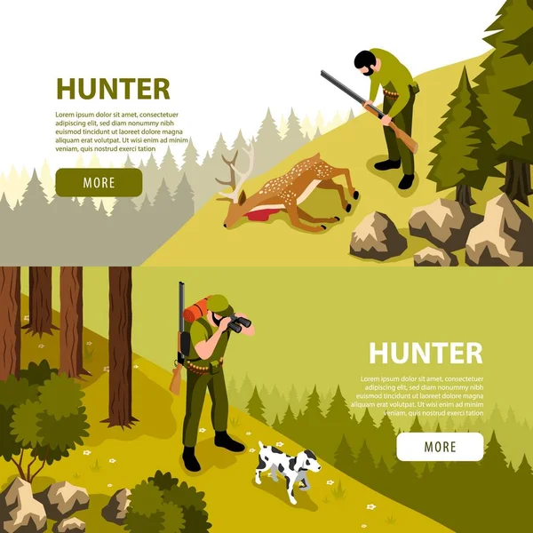 Set de Banners isométricos Hunter — Archivo Imágenes Vectoriales