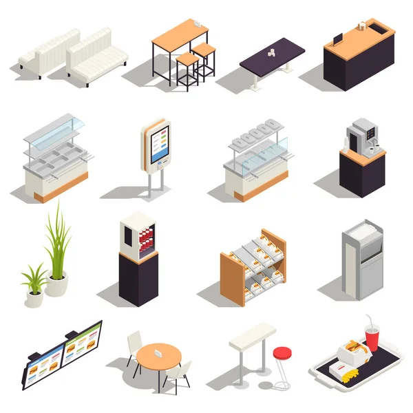 Food Court Colored Isometric Icon Set – stockvektor