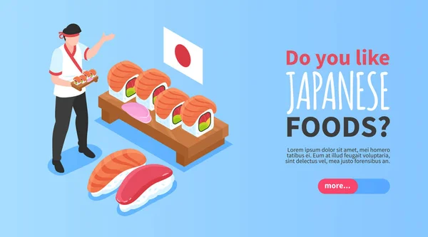 Japans Voedsel Horizontale Banner — Stockvector