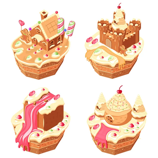 糖果地蛋糕套装 — 图库矢量图片