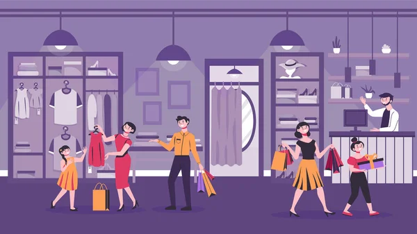 Composição de compras de roupas de família —  Vetores de Stock