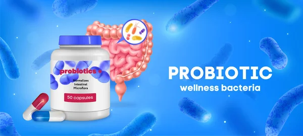 Bakteriális étrend-kiegészítő reklám háttér — Stock Vector