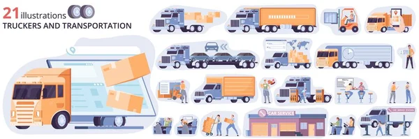 Conjunto de composición de entrega de carga de camión — Archivo Imágenes Vectoriales