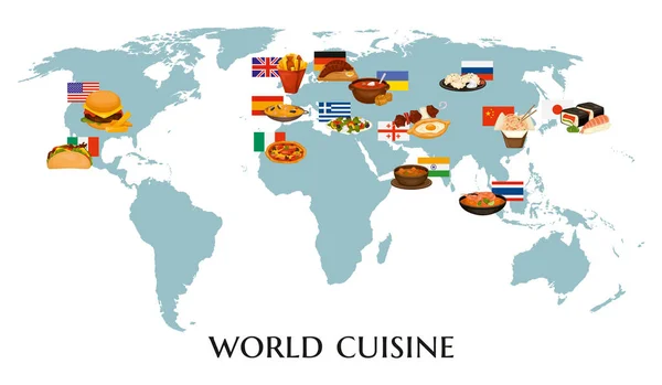 World Map Cuisine Composition — Stock Vector