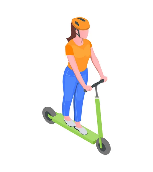 Mujer montando Scooter icono — Vector de stock