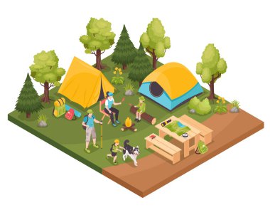Yürüyüş Kampı Isometric Kompozisyon