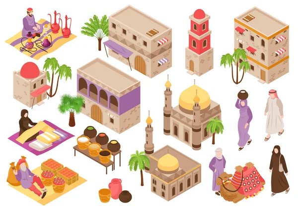 Orta Doğu Şehir Manzarası Isometric Set — Stok Vektör