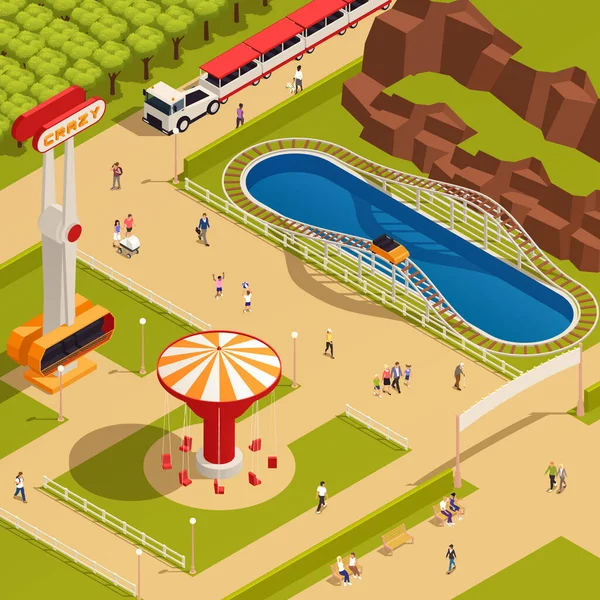 Parque de atracciones Composición isométrica — Vector de stock