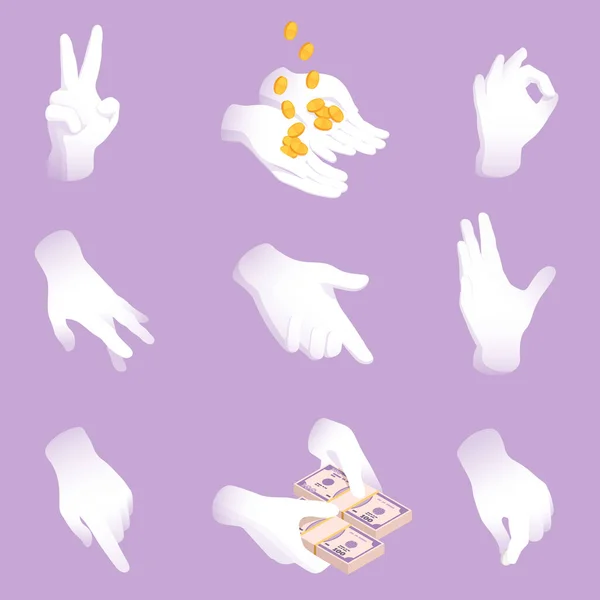 Hands Isometric Set — Stock Vector