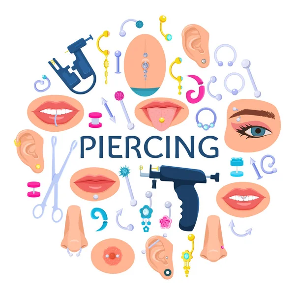 Piercing Pictogrammen Ronde Samenstelling — Stockvector