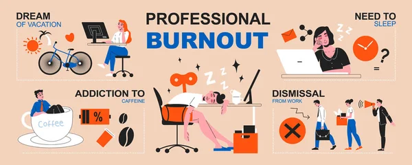Infografías profesionales del Burnout — Vector de stock