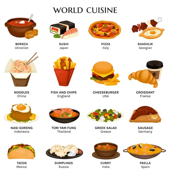 World Cuisines Dish Collection — 스톡 벡터