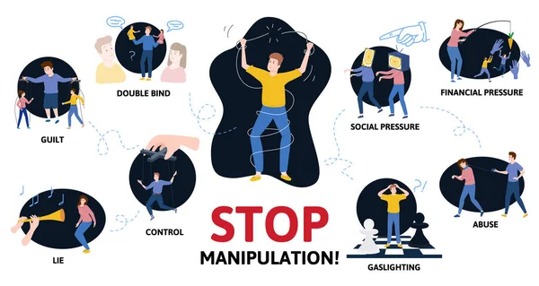 Stop Psychological Manipulation Infographics — Stock Vector