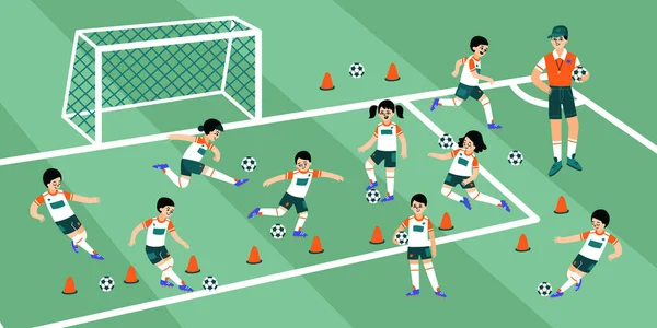 Composición de entrenamiento de fútbol — Vector de stock