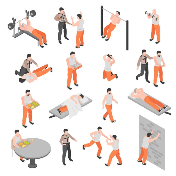 Ensemble d'icônes isométriques en prison — Image vectorielle