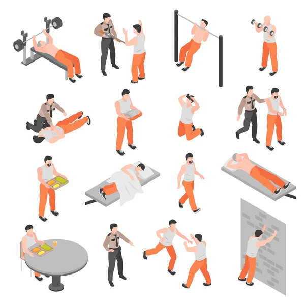 Prison Isometric Icons Set — Stock Vector