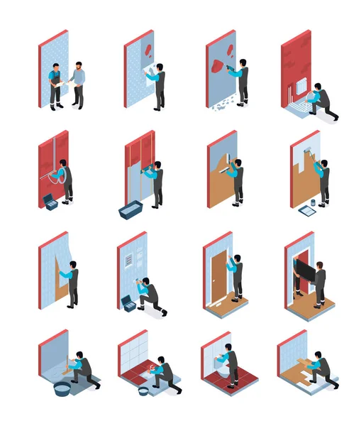 Reparación domiciliaria set isométrico — Archivo Imágenes Vectoriales