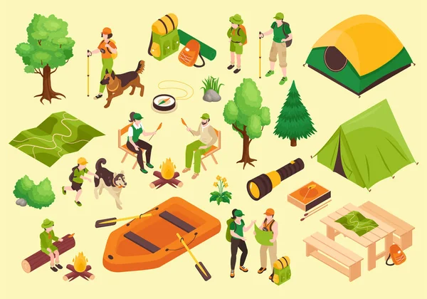 Collezione Isometrica Camping Icons — Vettoriale Stock