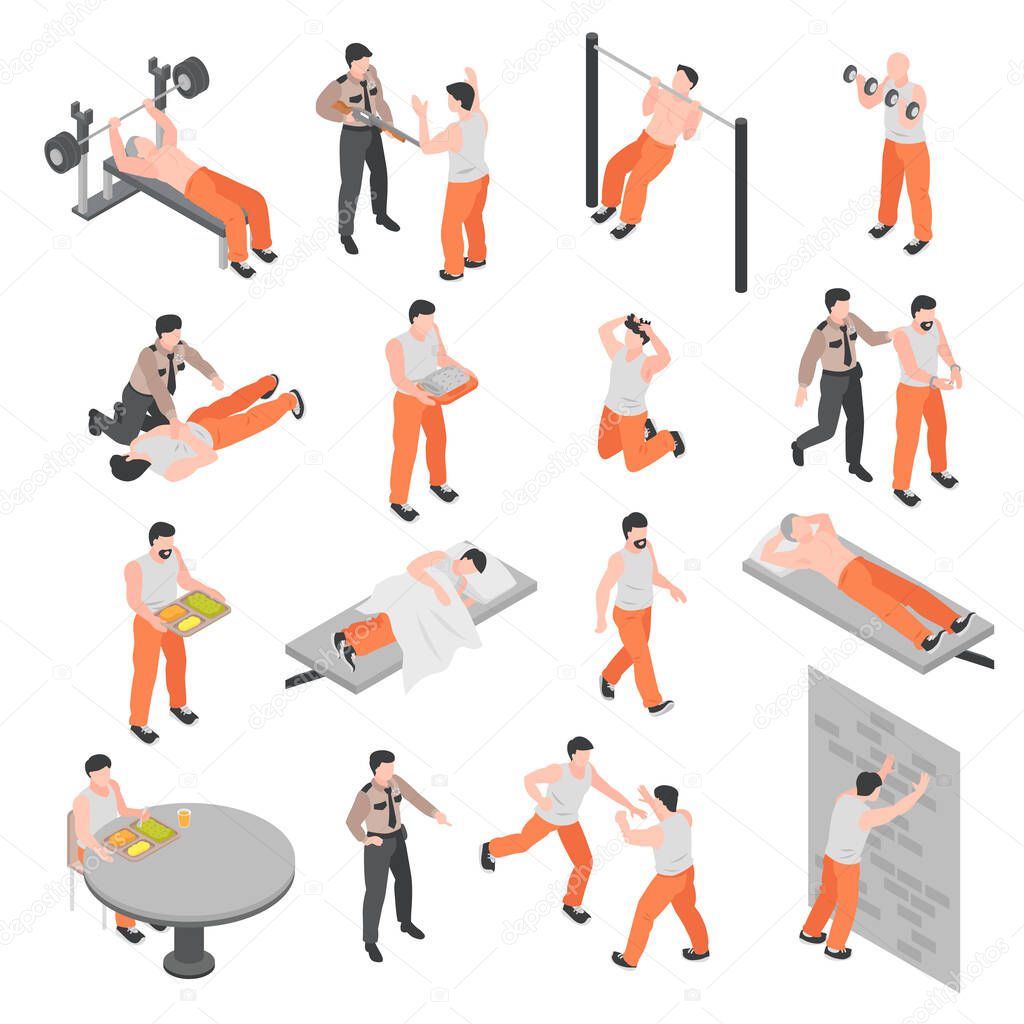 Prison Isometric Icons Set