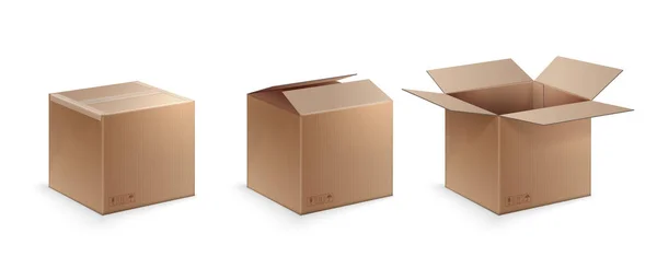 Trois positions de boîte en carton — Image vectorielle