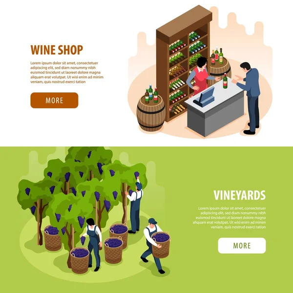 Conjunto de Banners Isométricos de Vinho — Vetor de Stock